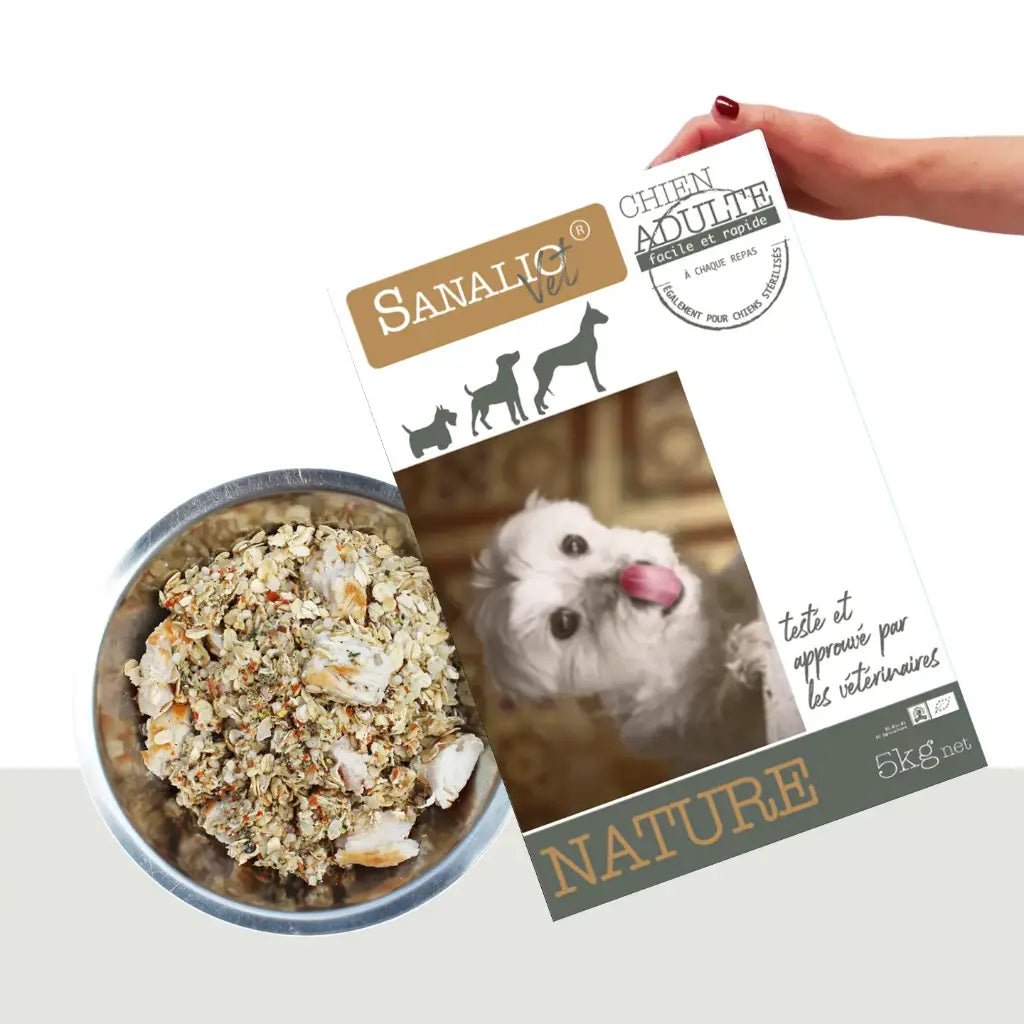 Sachet Sanalio Adulte 5kg – Alimentation bio chien validée par vétérinaires, format économique