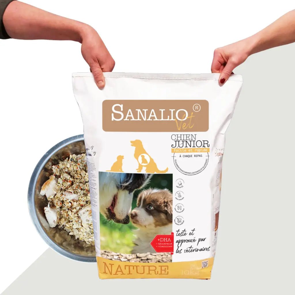 Sac Sanalio Puppy 10kg – Nourriture naturelle chiot enrichie en oméga-3, grand format éleveurs